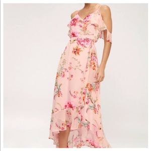 Lulus Pink Floral wrap dress